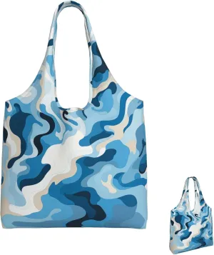 Canvas Tote Bag Lightweight Reusable Grocery Shopping Bag Blue and White Flowers Handbag for Women Men