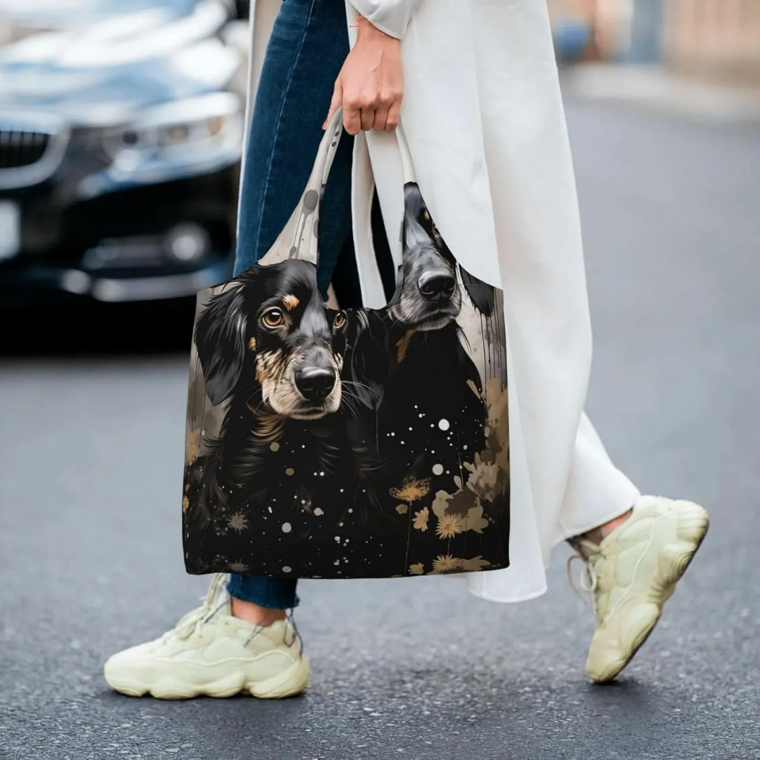 Canvas Tote Bag Lightweight Reusable Grocery Shopping Bag Blue and White Flowers Handbag for Women Men