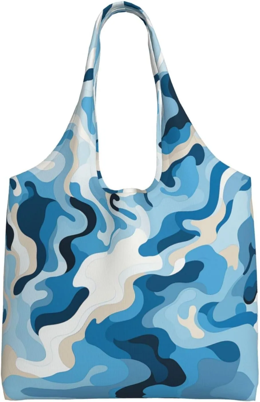 Canvas Tote Bag Lightweight Reusable Grocery Shopping Bag Blue and White Flowers Handbag for Women Men