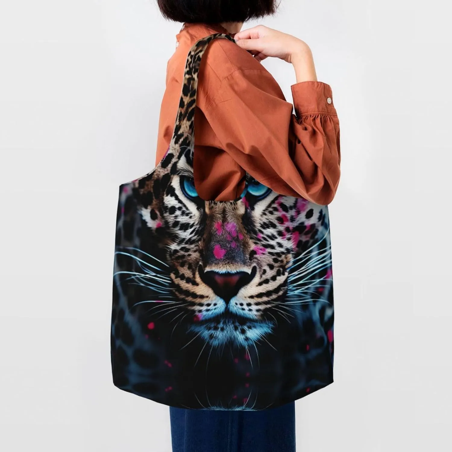 Canvas Tote Bag Lightweight Reusable Grocery Shopping Bag Blue Stripes and Red Flowers Handbag for Women Men