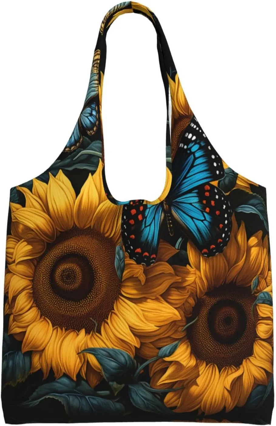 Canvas Tote Bag Lightweight Reusable Grocery Shopping Bag Blue Stripes and Red Flowers Handbag for Women Men