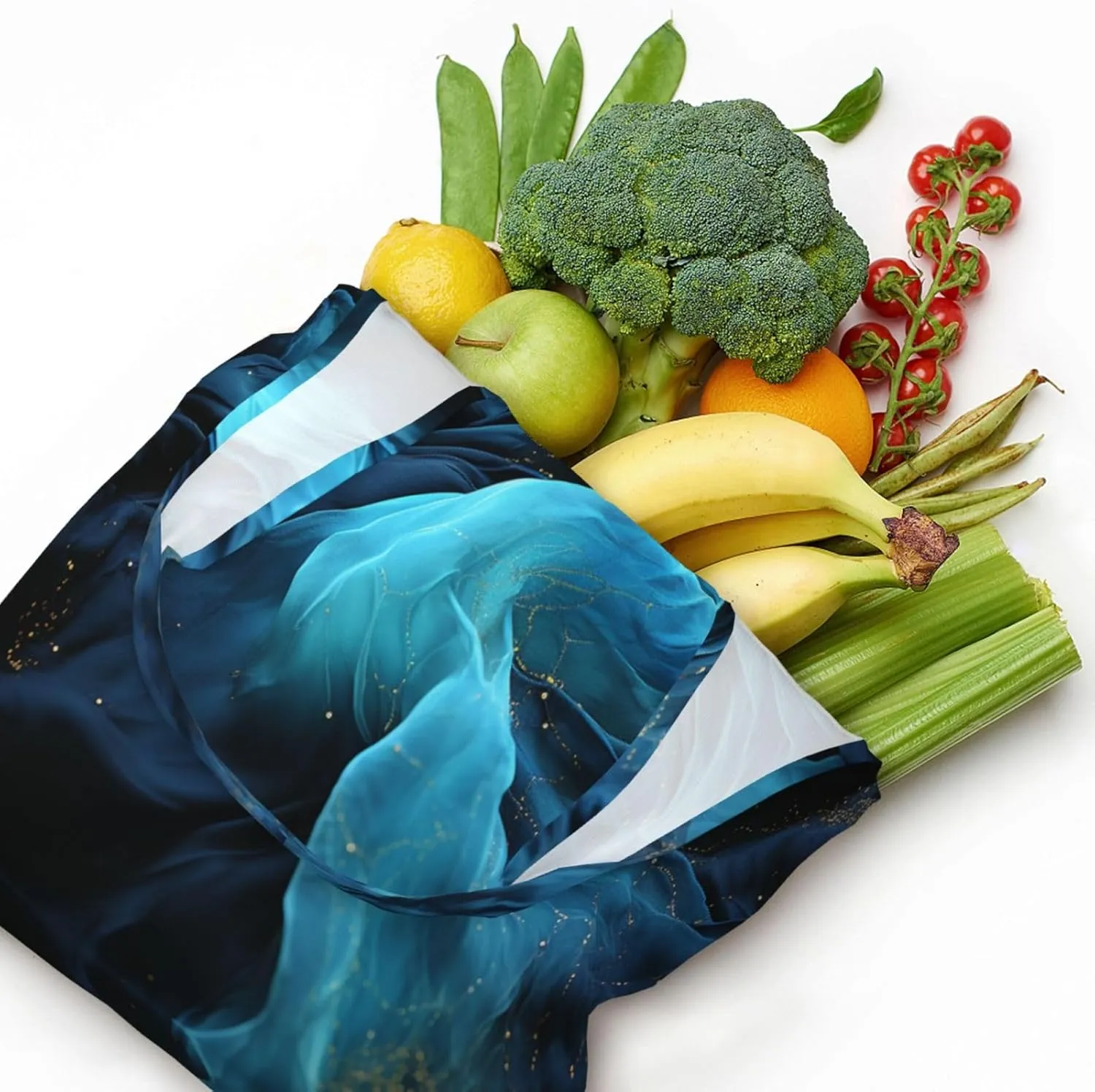 Canvas Tote Bag Lightweight Reusable Grocery Shopping Bag Blue Stripes and Red Flowers Handbag for Women Men
