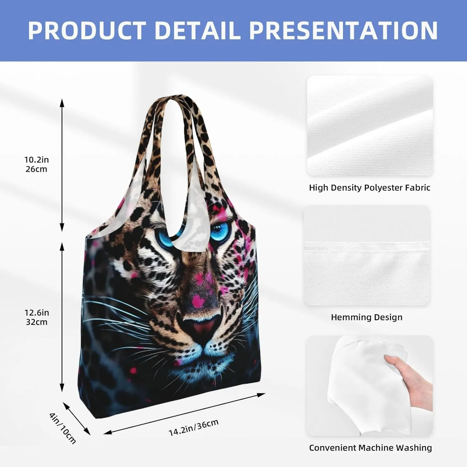 Canvas Tote Bag Lightweight Reusable Grocery Shopping Bag Blue Stripes and Red Flowers Handbag for Women Men