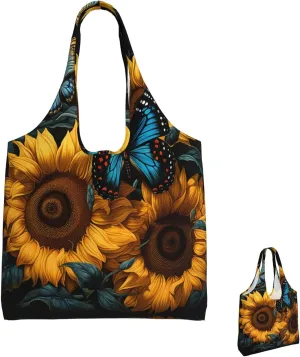 Canvas Tote Bag Lightweight Reusable Grocery Shopping Bag Blue Stripes and Red Flowers Handbag for Women Men