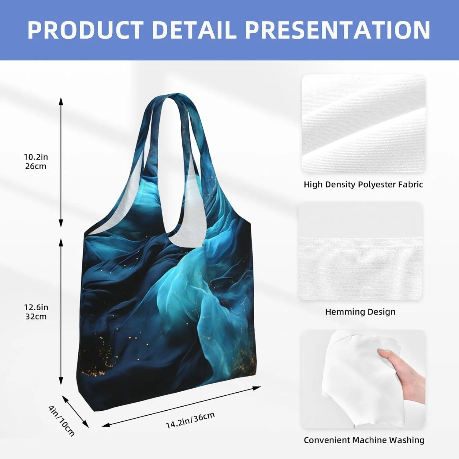 Canvas Tote Bag Lightweight Reusable Grocery Shopping Bag Blue Stripes and Red Flowers Handbag for Women Men
