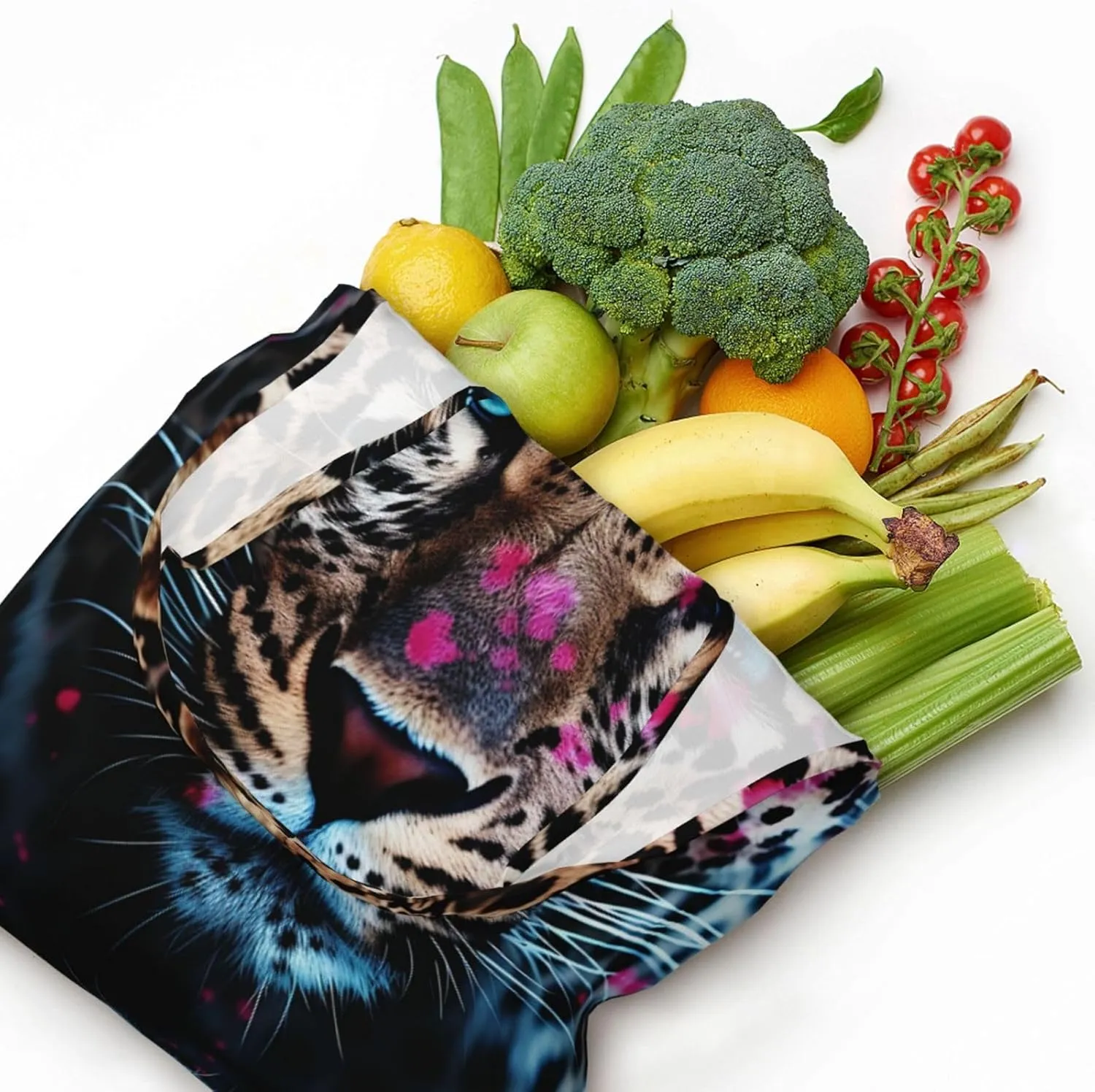 Canvas Tote Bag Lightweight Reusable Grocery Shopping Bag Blue Stripes and Red Flowers Handbag for Women Men