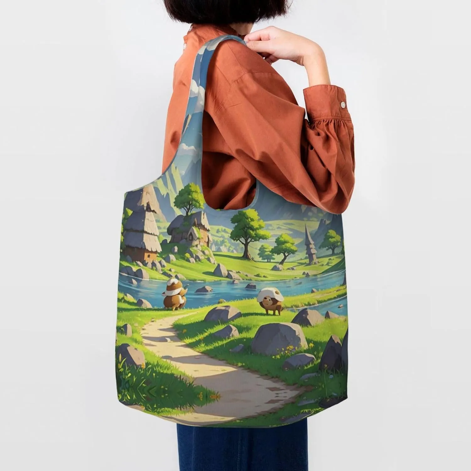 Canvas Tote Bag Lightweight Reusable Grocery Shopping Bag Coconut Tree Handbag for Women Men