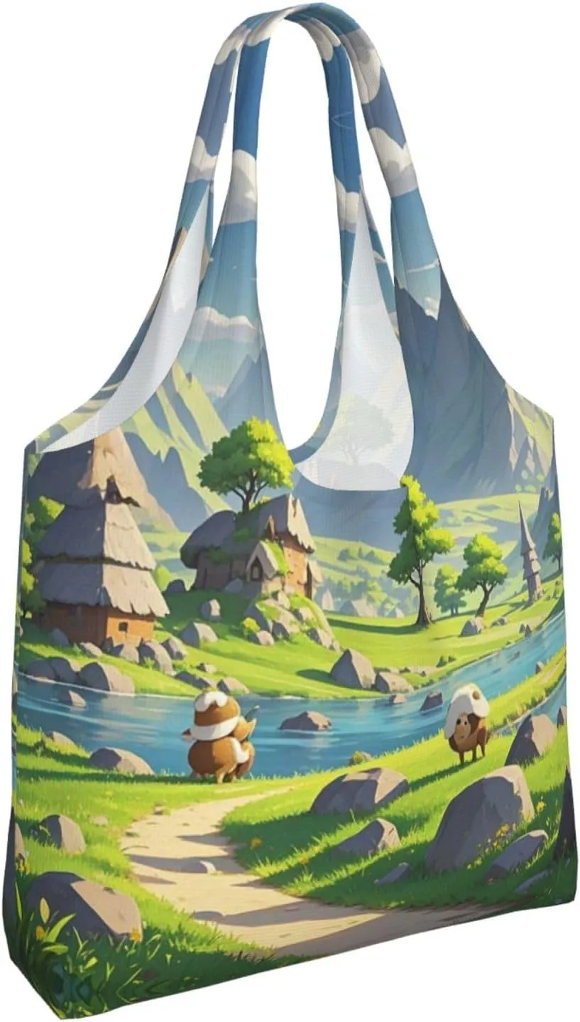 Canvas Tote Bag Lightweight Reusable Grocery Shopping Bag Coconut Tree Handbag for Women Men