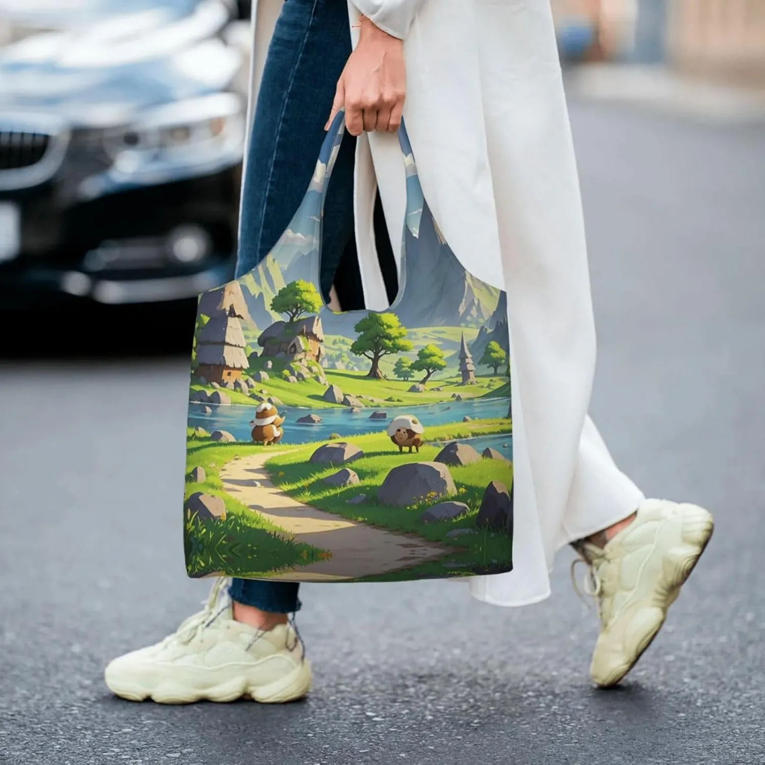 Canvas Tote Bag Lightweight Reusable Grocery Shopping Bag Coconut Tree Handbag for Women Men