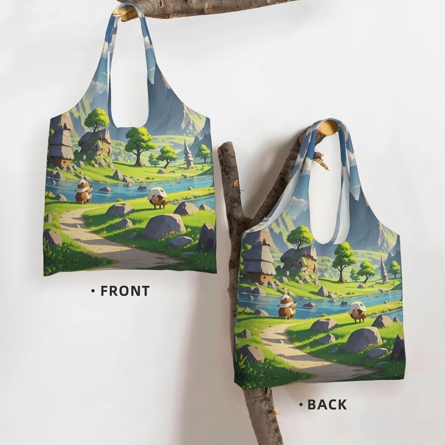 Canvas Tote Bag Lightweight Reusable Grocery Shopping Bag Coconut Tree Handbag for Women Men