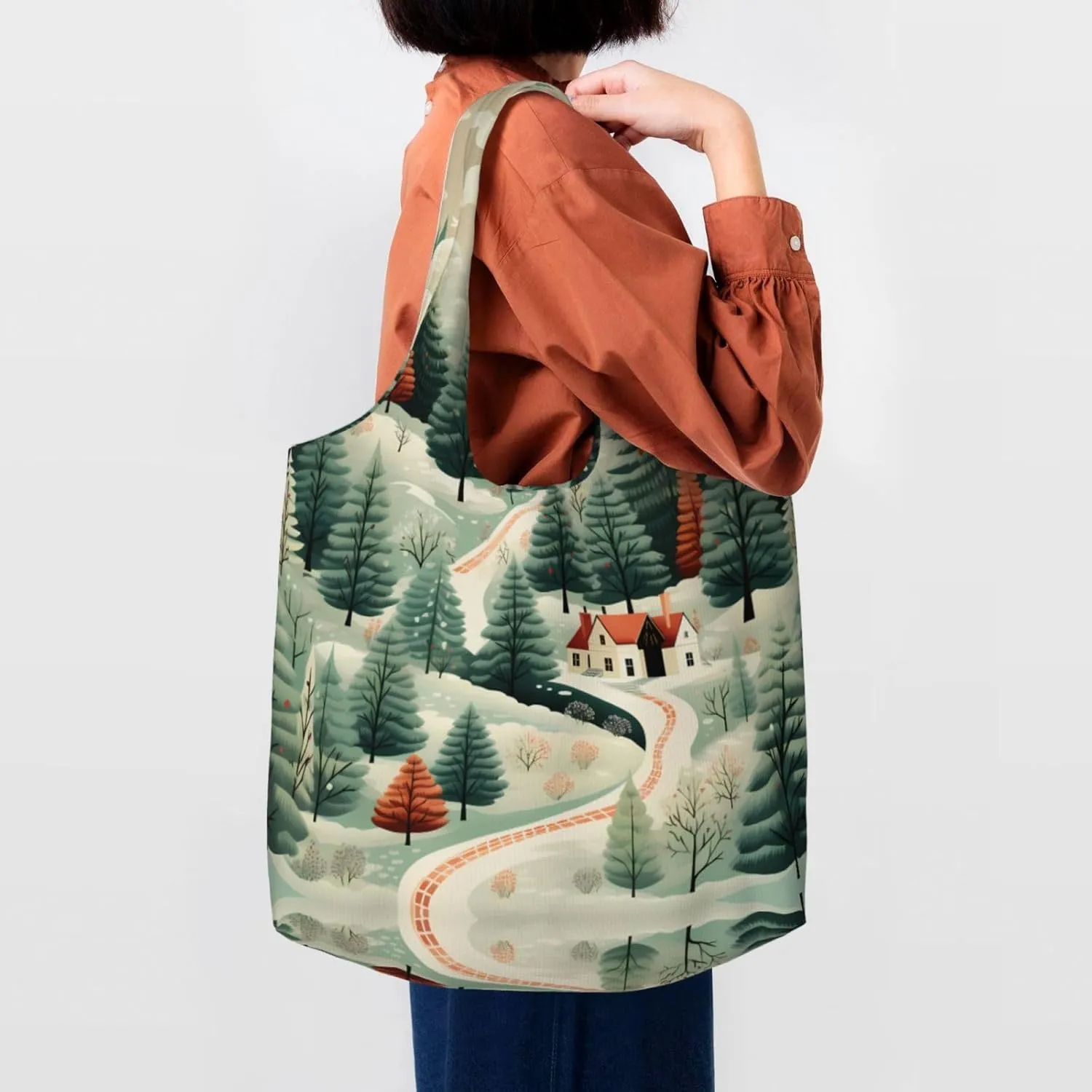 Canvas Tote Bag Lightweight Reusable Grocery Shopping Bag Panda in the Rain Handbag for Women Men