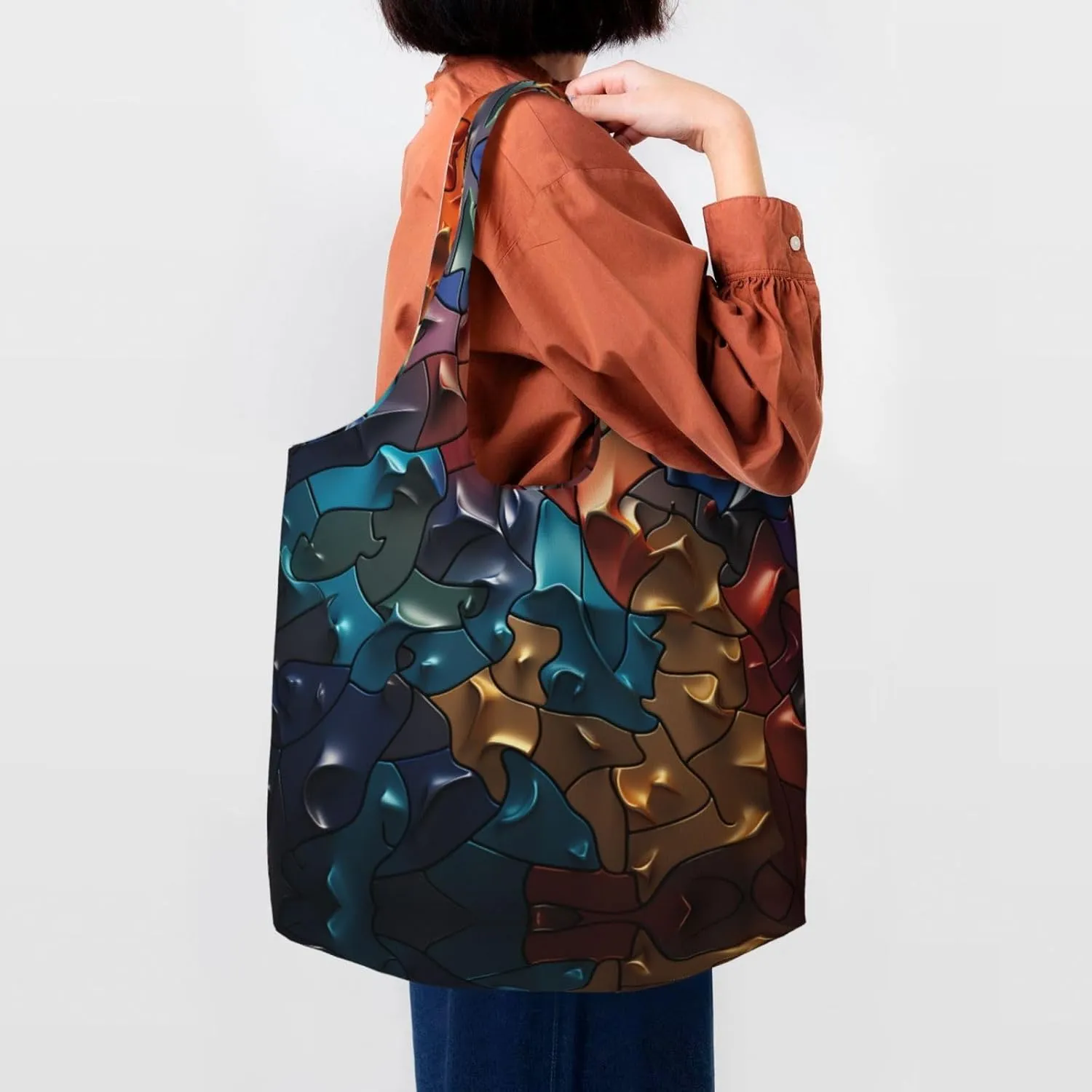 Canvas Tote Bag Lightweight Reusable Grocery Shopping Bag Red Shark Image Handbag for Women Men