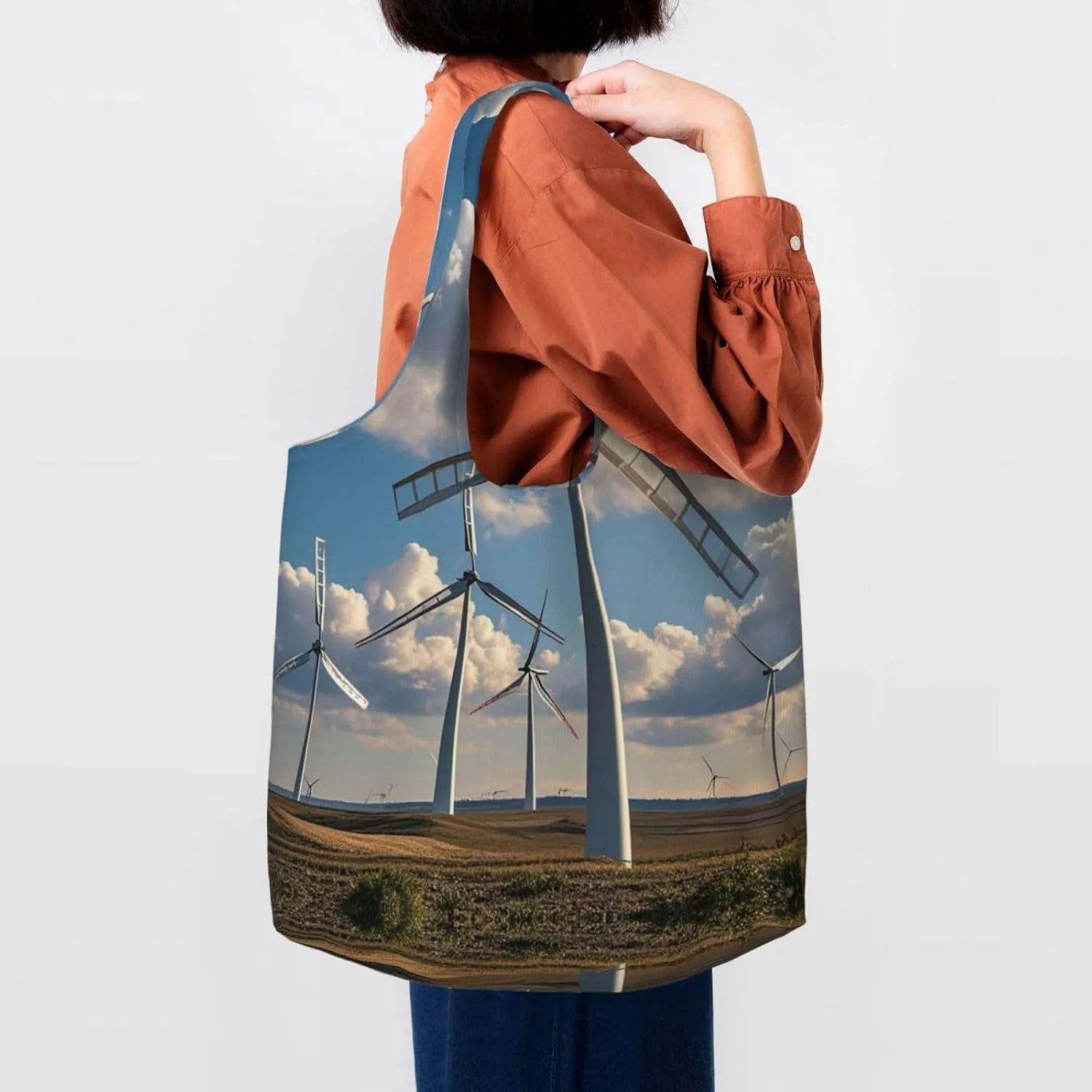 Canvas Tote Bag Lightweight Reusable Grocery Shopping Bag Xmas Tree Branch Bear Doll Handbag for Women Men