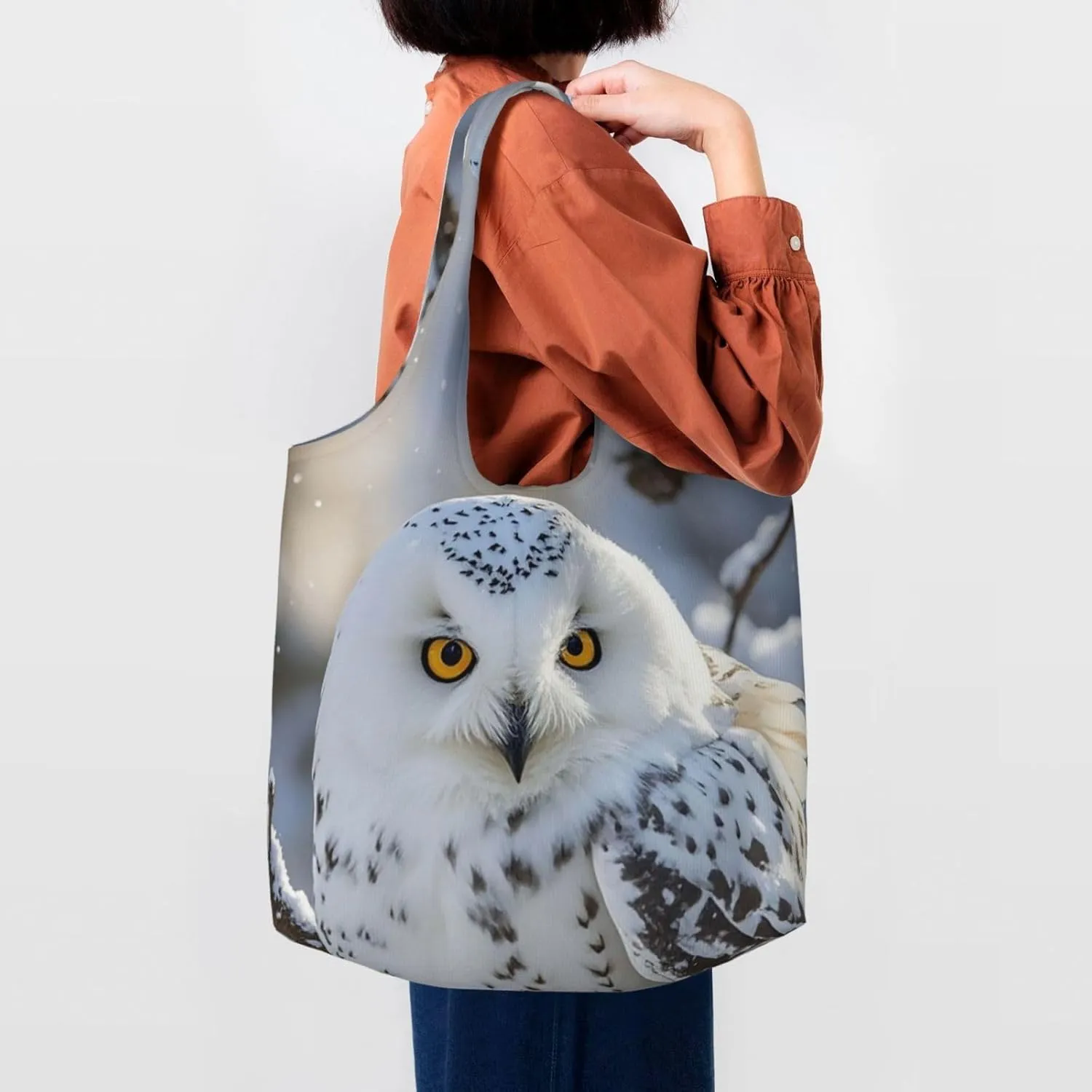 Canvas Tote Bag Lightweight Reusable Grocery Shopping Bag Xmas Tree Branch Bear Doll Handbag for Women Men