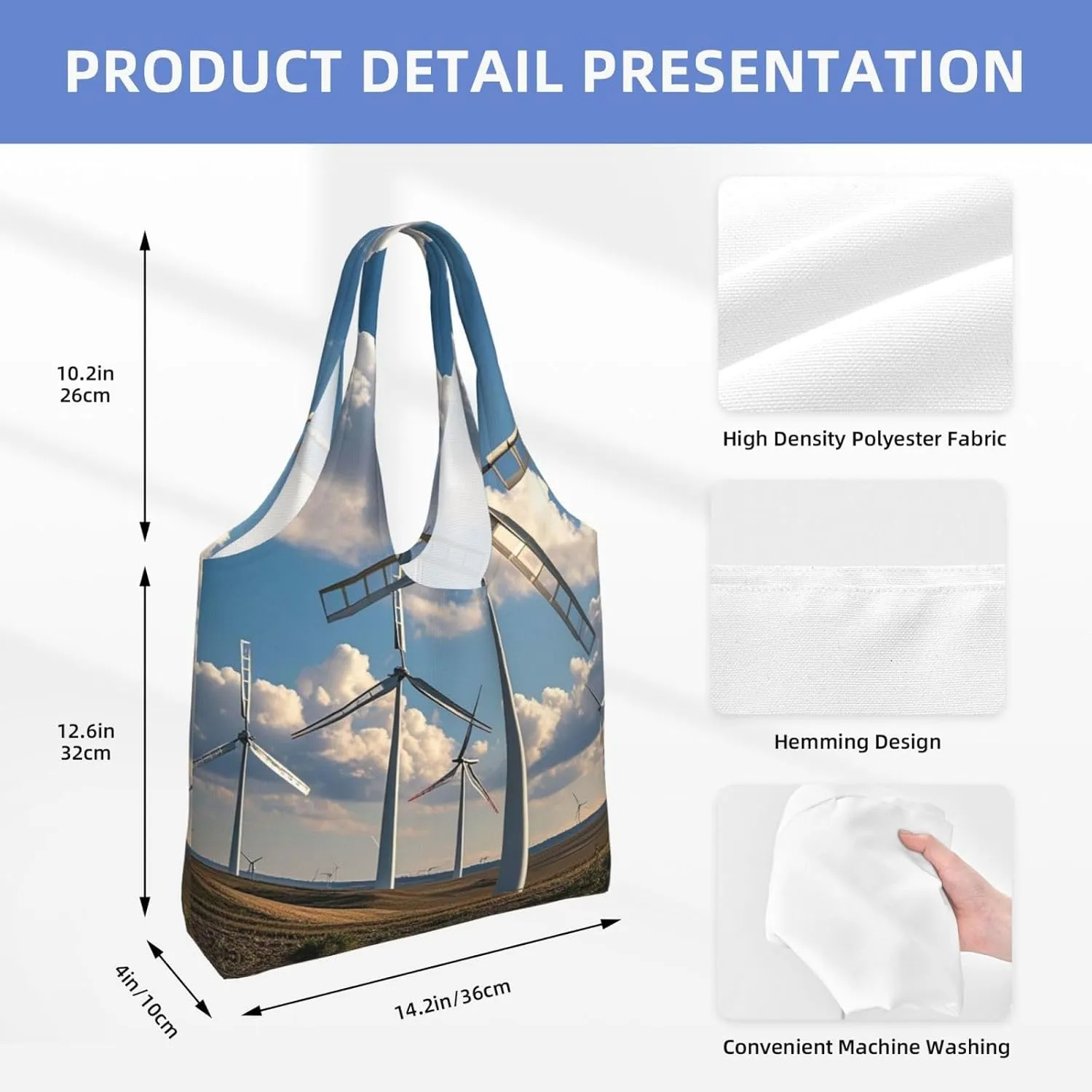 Canvas Tote Bag Lightweight Reusable Grocery Shopping Bag Xmas Tree Branch Bear Doll Handbag for Women Men