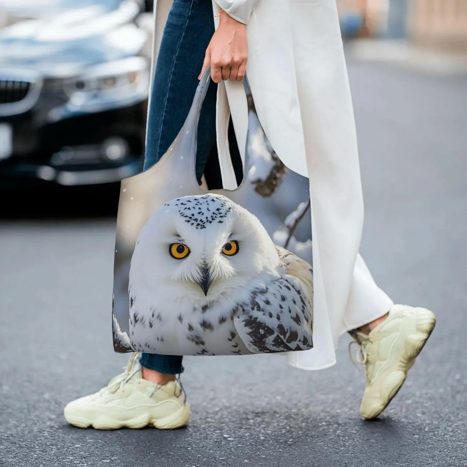 Canvas Tote Bag Lightweight Reusable Grocery Shopping Bag Xmas Tree Branch Bear Doll Handbag for Women Men