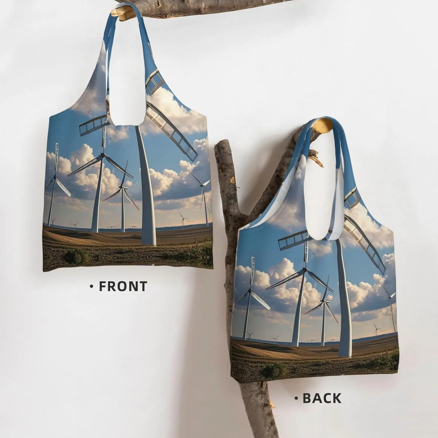 Canvas Tote Bag Lightweight Reusable Grocery Shopping Bag Xmas Tree Branch Bear Doll Handbag for Women Men