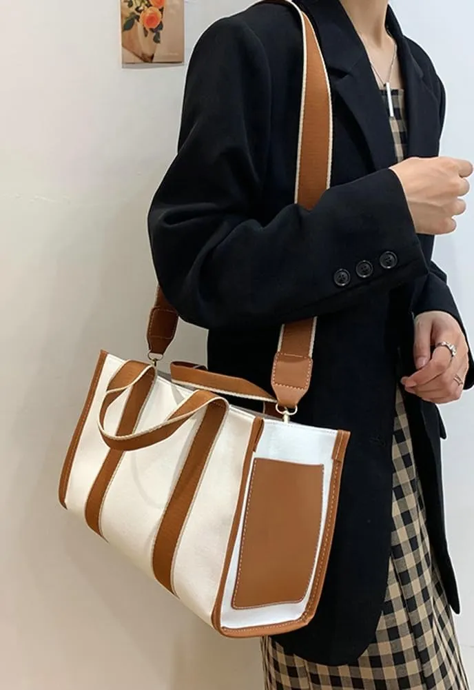 Canvas Tote Bags for Women Casual Large Work Handbags Shoulder Crossbody Purse Bag Top Handle Satchel