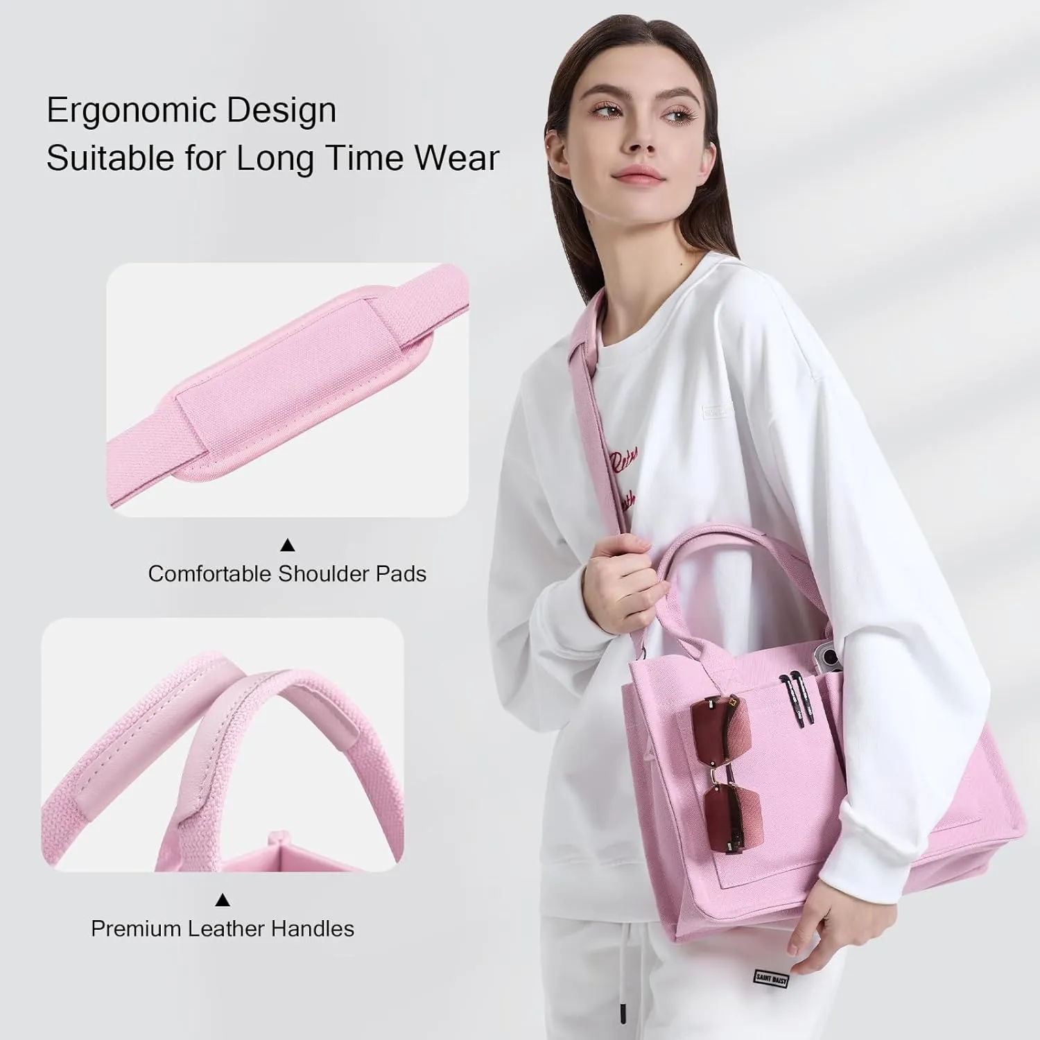Canvas Tote Bags with Pockets - Women's Everyday Satchel Handbag