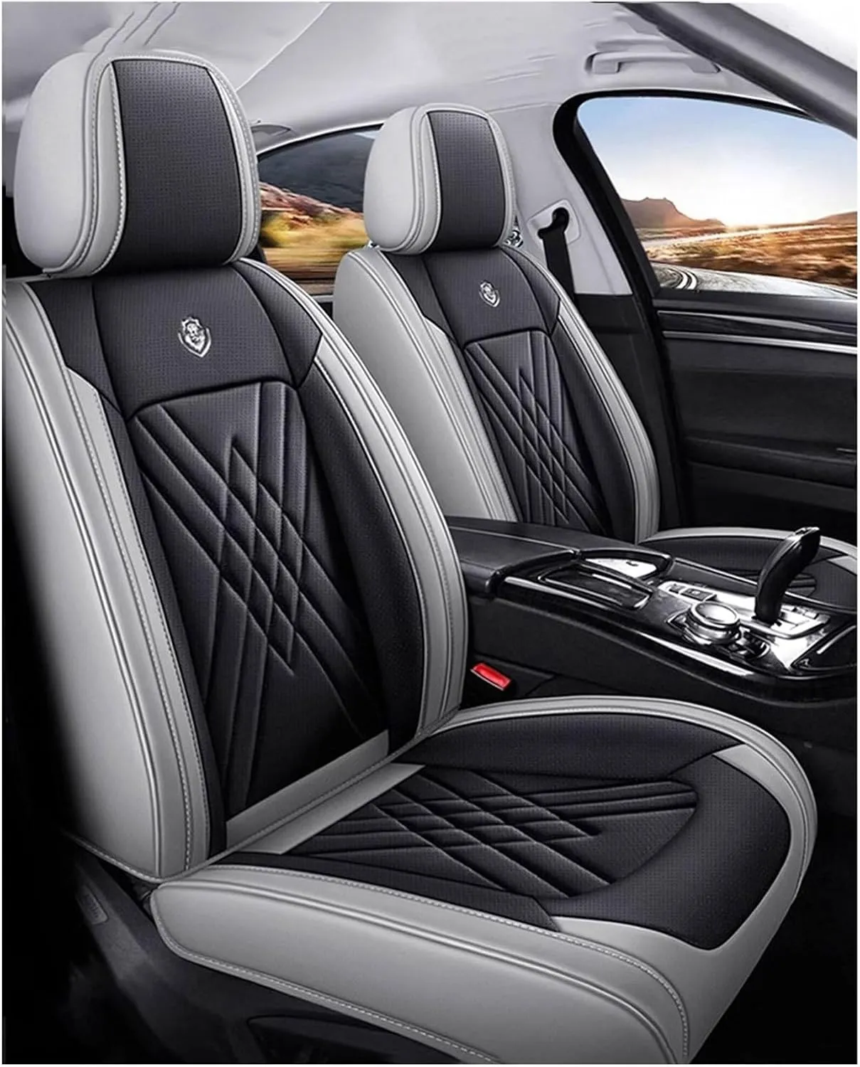 Car Seat Covers Full Set for Ligier JS50 2000-2024, Leather Seat Covers,Leather Seat Covers Full Set,5 Seats Automotive Vehicle Cushion Waterproof(A)
