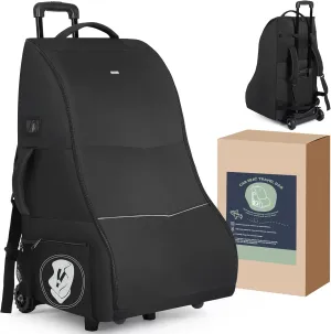 Car Seat Travel Bag with Wheels, Carseat Travel Bag for Airplane, Padded Car Seat Backpack,Gate Check Bag with Shoulder Strap, Car Seat Carrier for Airport, Black