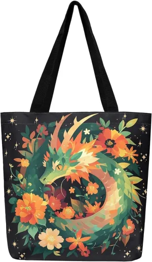 Castle Fairy Dragon Canvas Tote Bag for Adults,