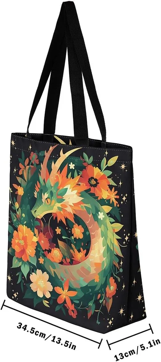 Castle Fairy Dragon Canvas Tote Bag for Adults,