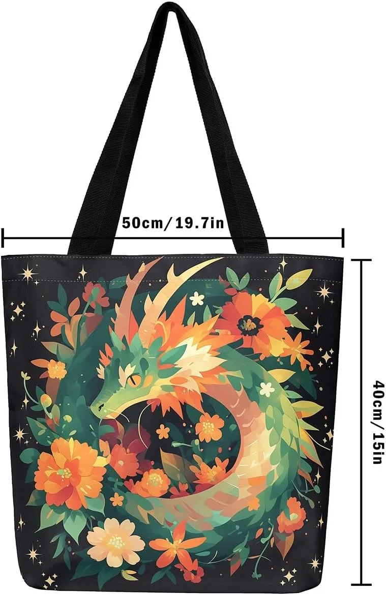Castle Fairy Dragon Canvas Tote Bag for Adults,