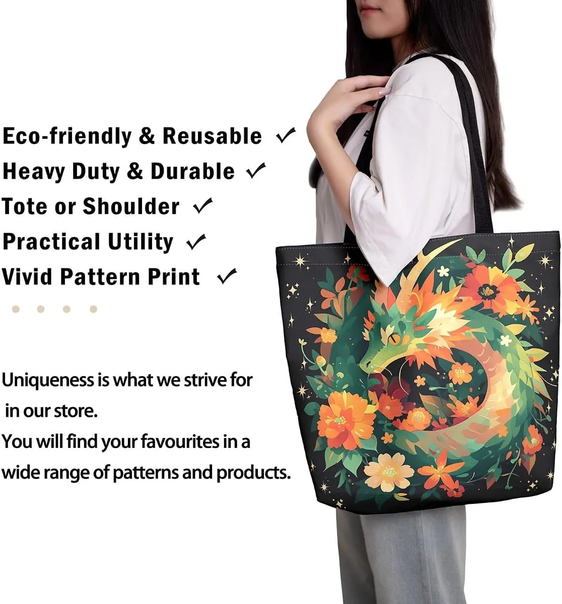 Castle Fairy Dragon Canvas Tote Bag for Adults,