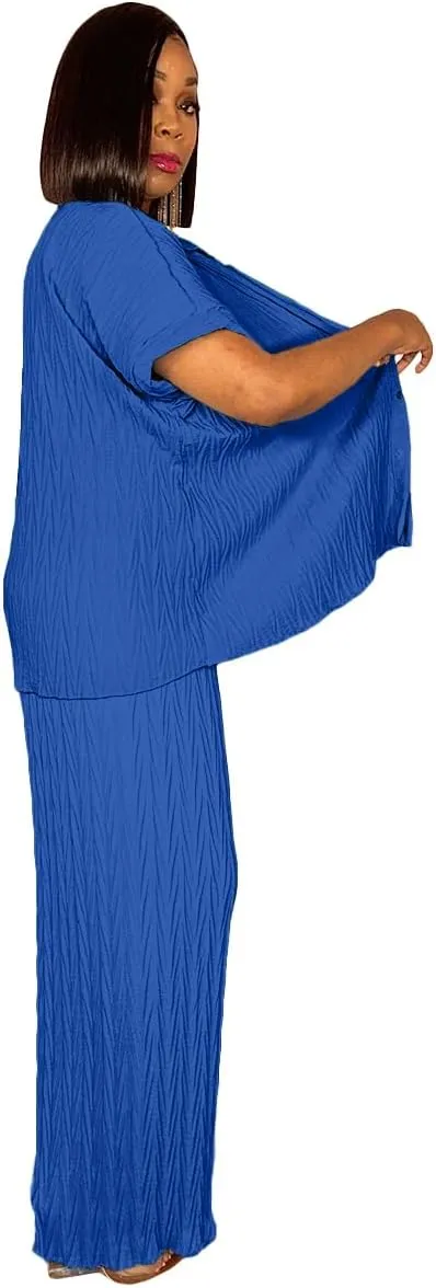 Casual Two Piece Set for Women - Button Down Shirt and Wide Leg Pants Matching Set Tracksuits