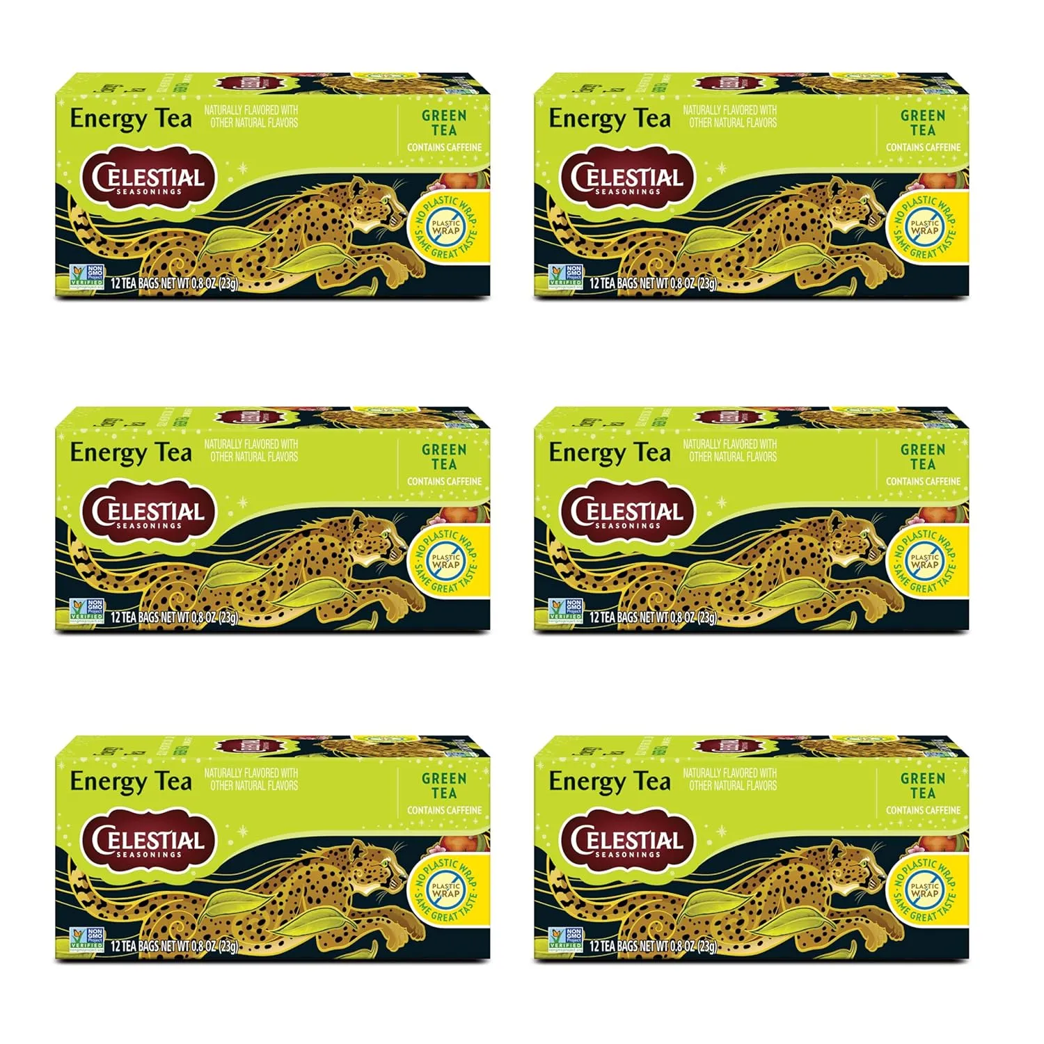Celestial Seasonings Energy Green Tea, Caffeinated, 12 Tea Bags Box (Pack of 6)