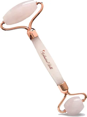 Celestial Silk Rose Quartz Face Roller - Premium Anti Aging Beauty Facial Massager Genuine Natural Rose Quartz Stone Gemstone Roller- Skin Care for Face Eyes Neck