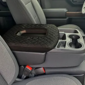 Center Console Cover Compatible with 2019-2024 2025 Chevy Silverado/GMC Sierra Jump Seat Accessories, Middle Console Armrest Lid Leather Protective Cover(ONLY for Split Bench Seat Console)