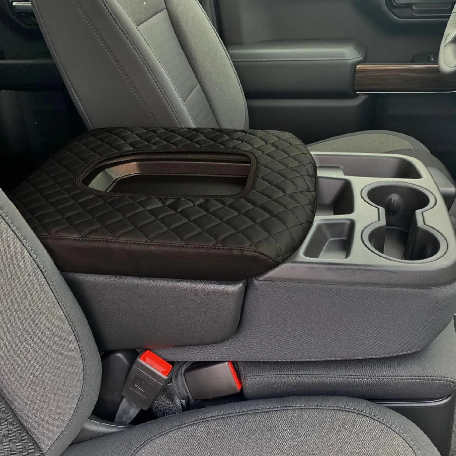 Center Console Cover Compatible with 2019-2024 2025 Chevy Silverado/GMC Sierra Jump Seat Accessories, Middle Console Armrest Lid Leather Protective Cover(ONLY for Split Bench Seat Console)