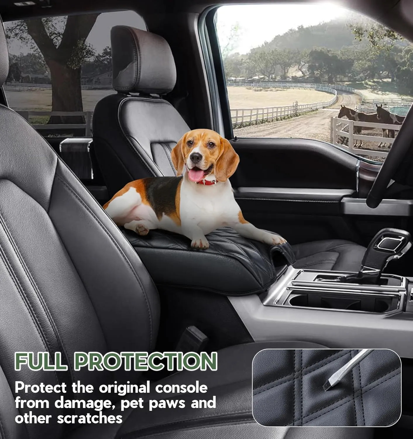 Center Console Cover Compatible with Ford F150 2015-2020, F250 F350 F450 2017-2022, Expedition 2018-2024, PU Leather Armrest Box Cover, Truck Interior Accessories, Anti-Scratch Protector