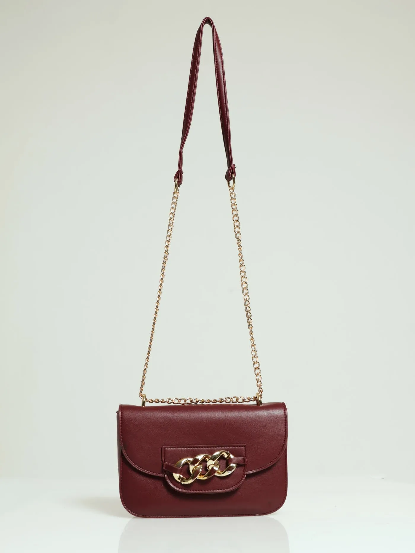 Chain Trim Satchel - Burgundy