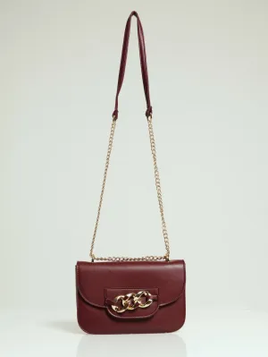 Chain Trim Satchel - Burgundy
