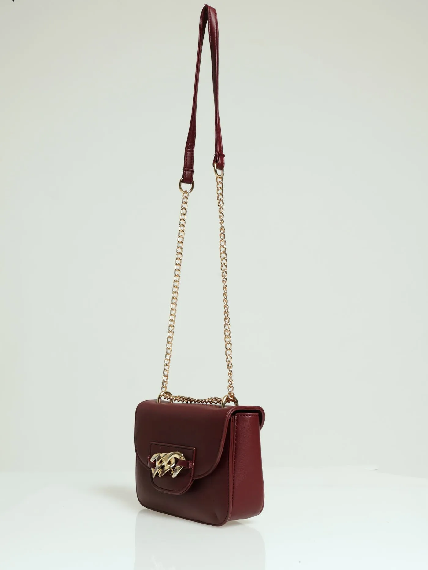 Chain Trim Satchel - Burgundy