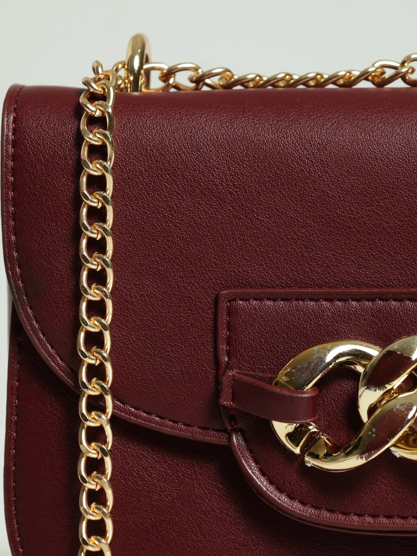 Chain Trim Satchel - Burgundy