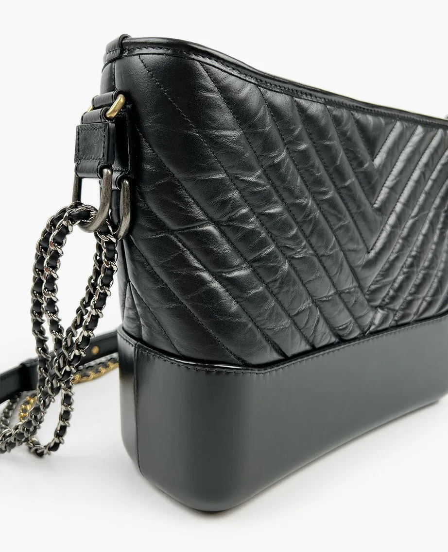 Chanel Gabrielle Medium Hobo Bag Black Chevron