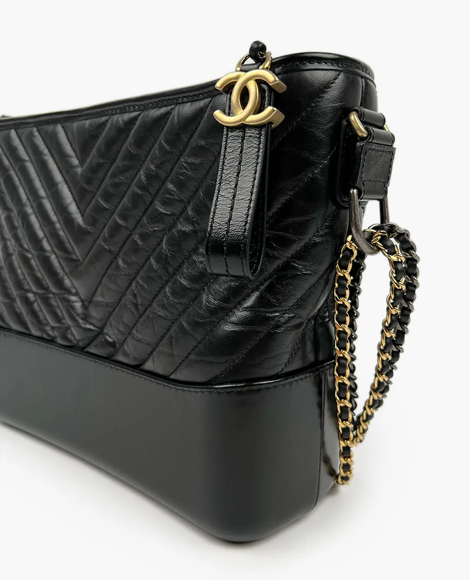 Chanel Gabrielle Medium Hobo Bag Black Chevron