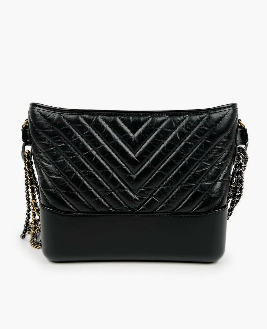 Chanel Gabrielle Medium Hobo Bag Black Chevron