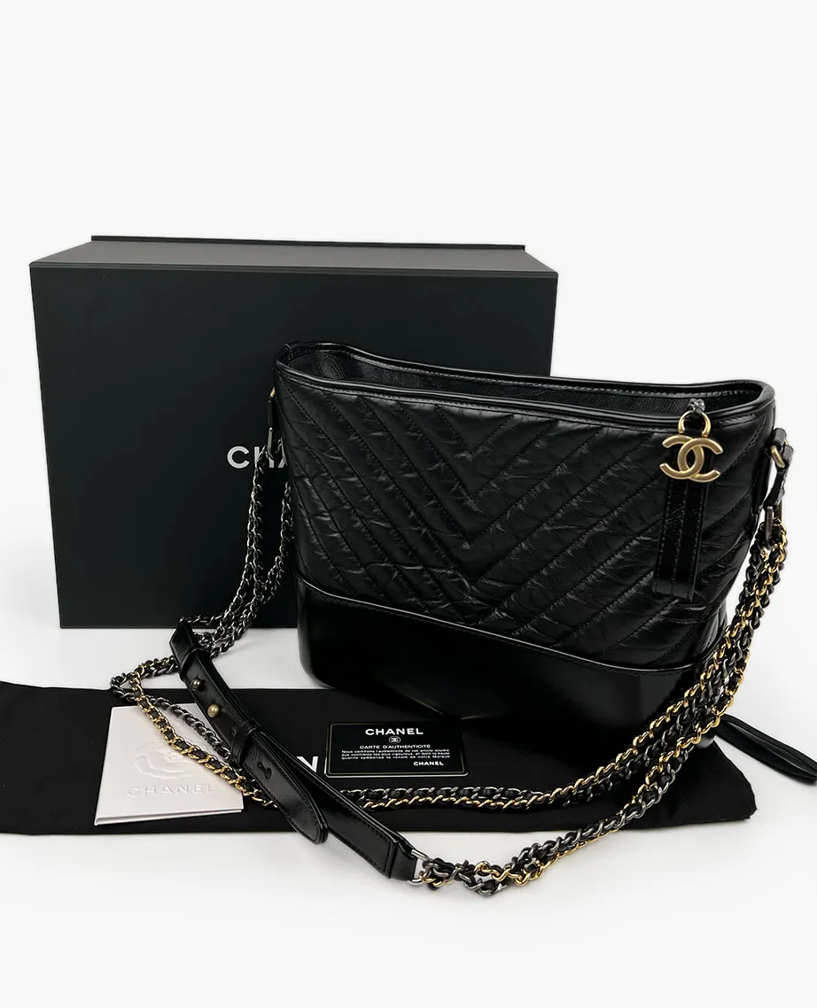 Chanel Gabrielle Medium Hobo Bag Black Chevron