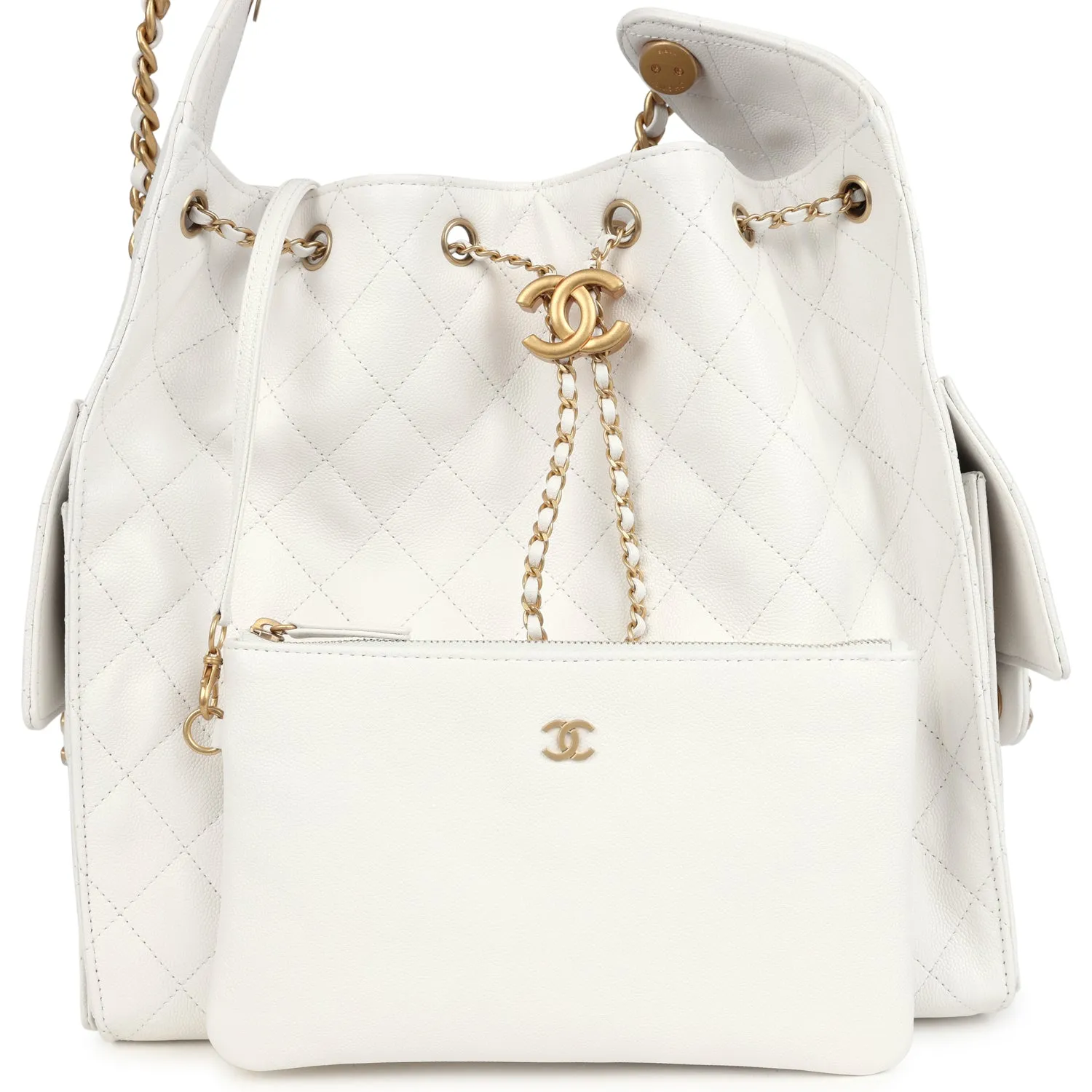 Chanel Medium 25 Hobo Bag White Caviar Antique Gold Hardware