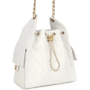 Chanel Medium 25 Hobo Bag White Caviar Antique Gold Hardware