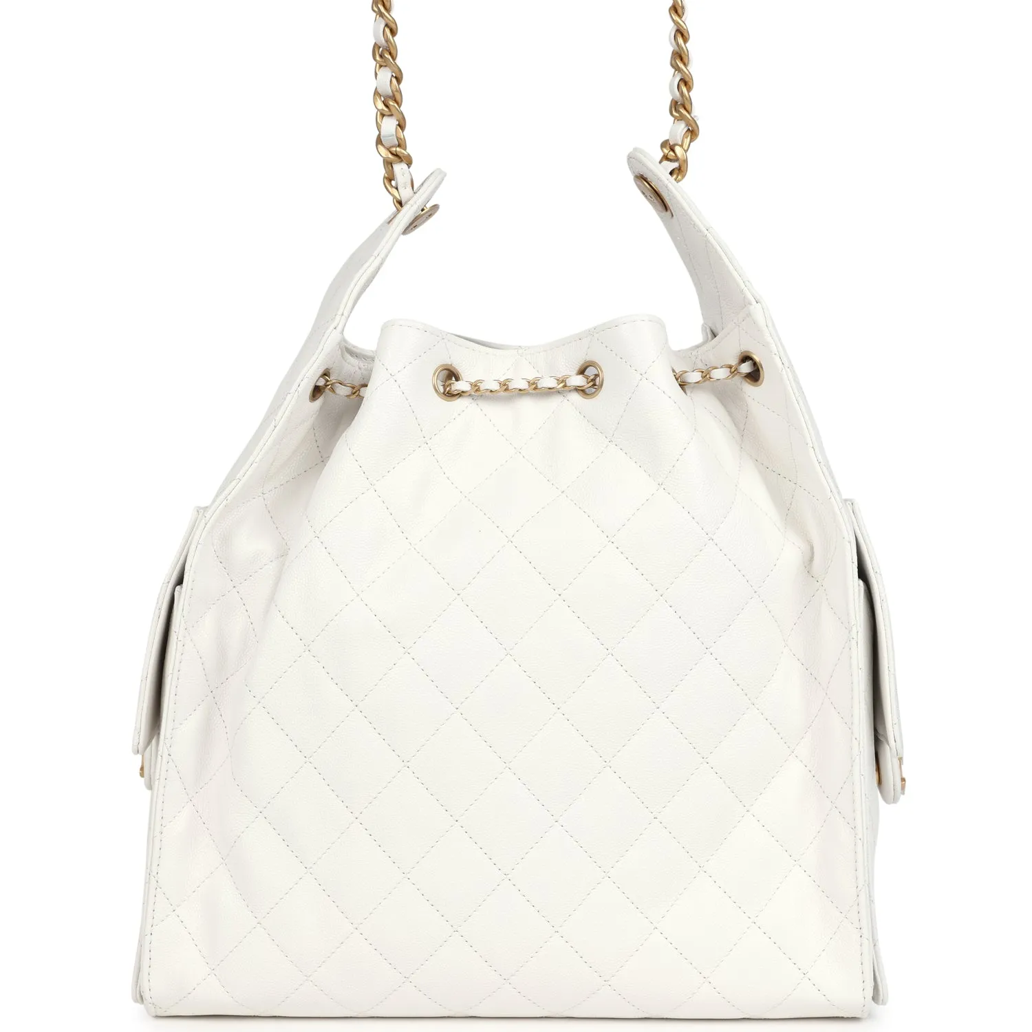 Chanel Medium 25 Hobo Bag White Caviar Antique Gold Hardware