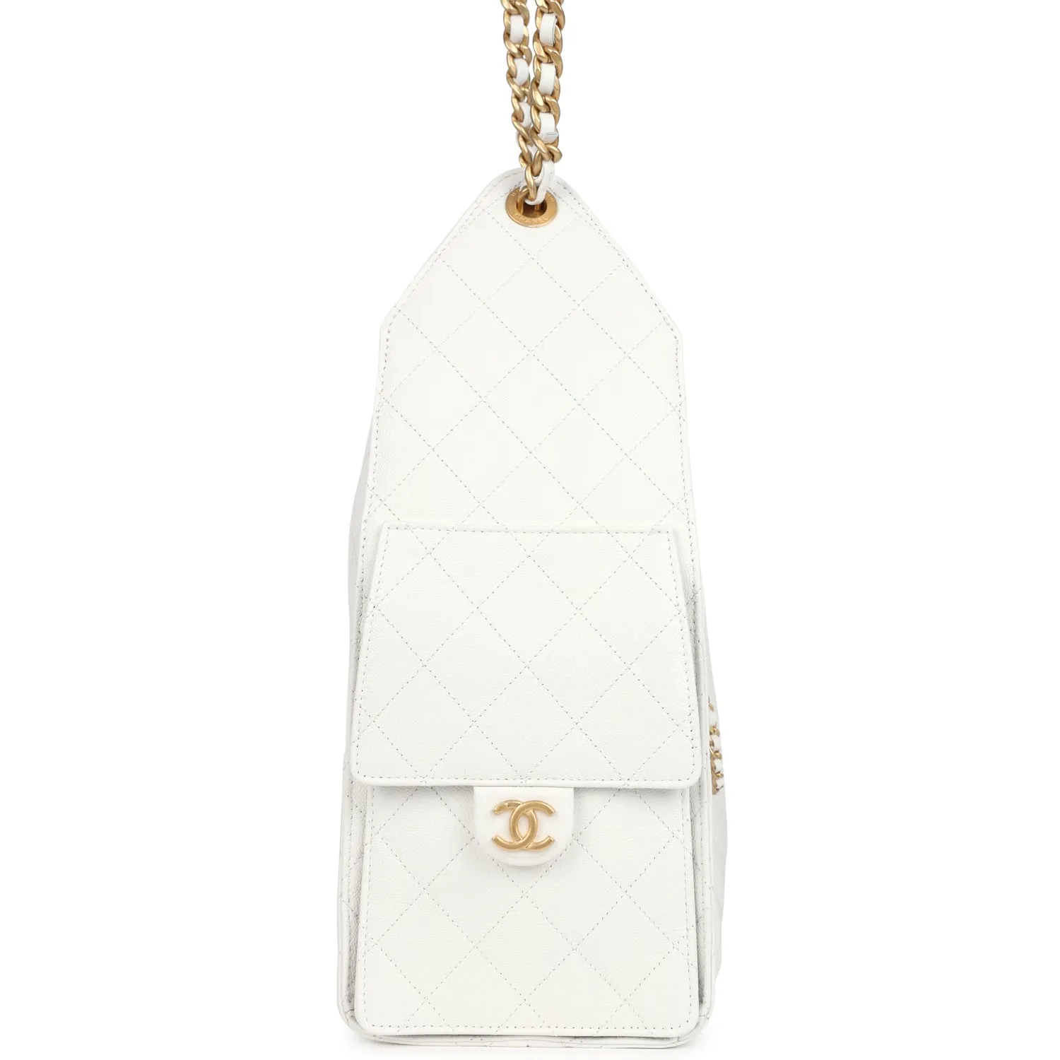 Chanel Medium 25 Hobo Bag White Caviar Antique Gold Hardware