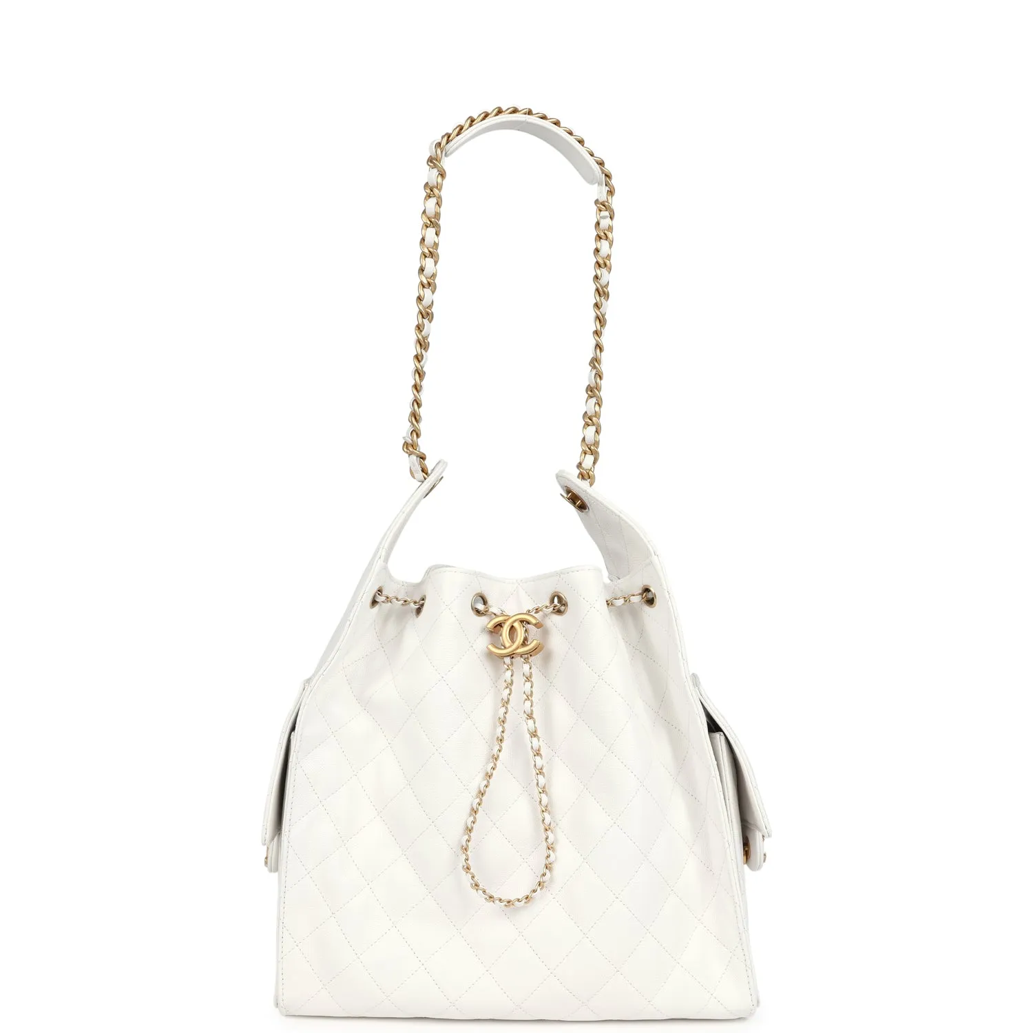 Chanel Medium 25 Hobo Bag White Caviar Antique Gold Hardware