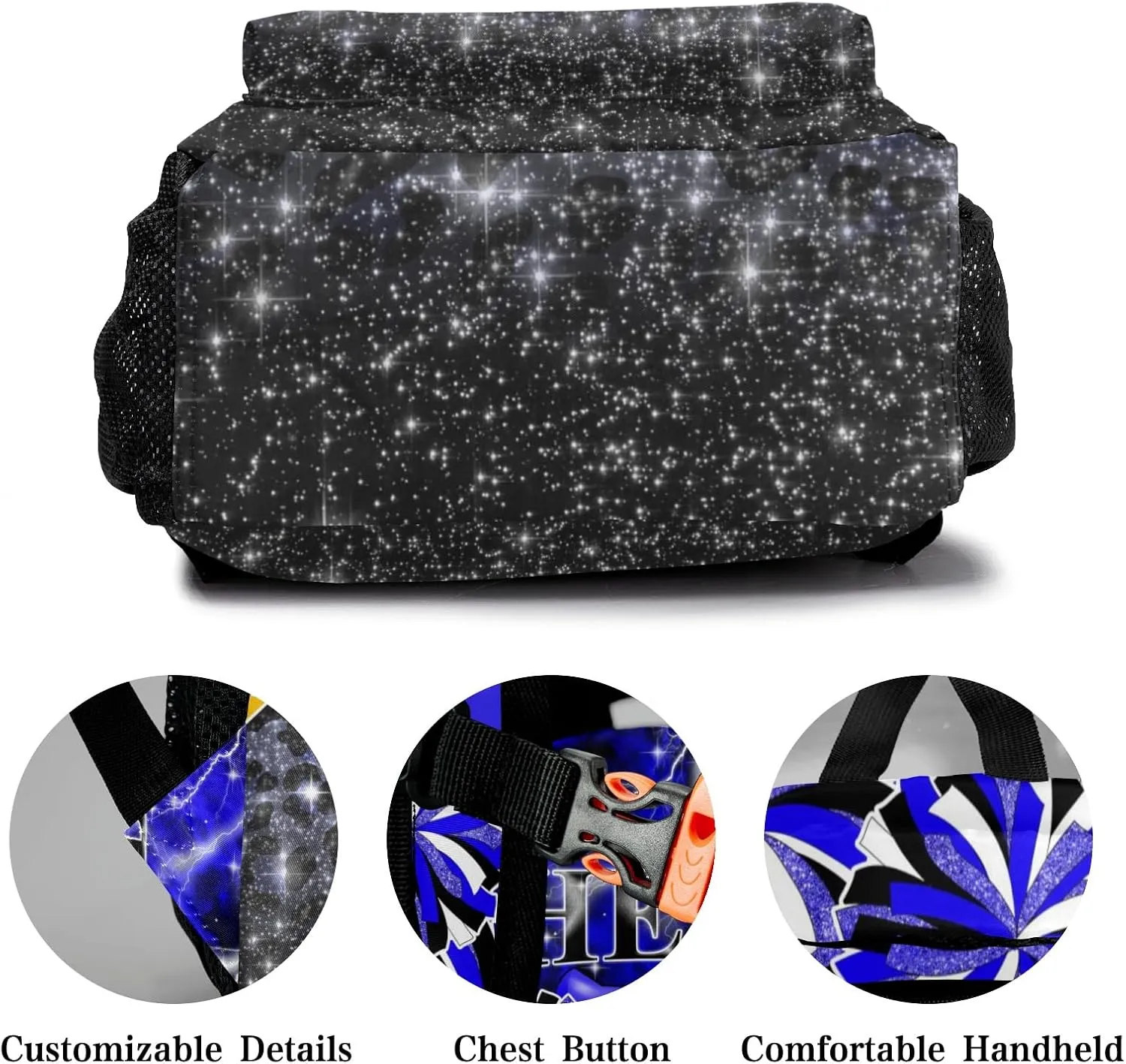 Cheer Bag Cheerleading Backpack Laptop Bag Customized Travel Daypack for Gift(Bright Blue Black Gold)
