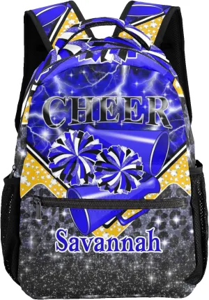 Cheer Bag Cheerleading Backpack Laptop Bag Customized Travel Daypack for Gift(Bright Blue Black Gold)